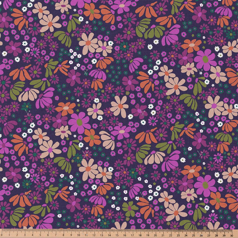 Coton Imprimé MARIA Violet / Orange