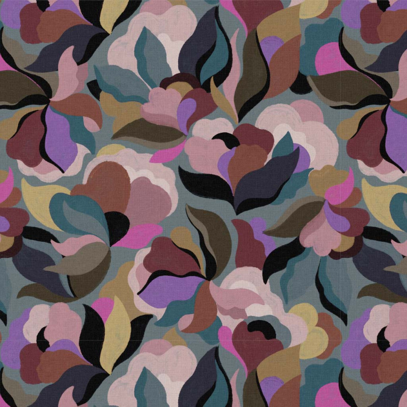 Viscose Imprimée ABIVA Pierre Bleue / M.Roses