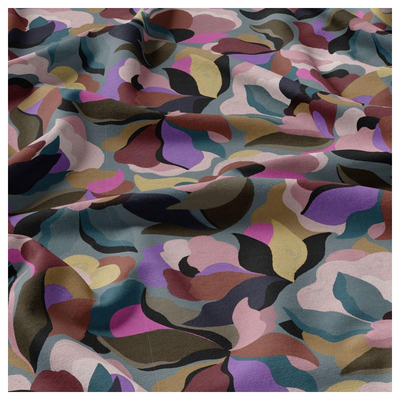 Viscose Imprimée ABIVA Pierre Bleue / M.Roses