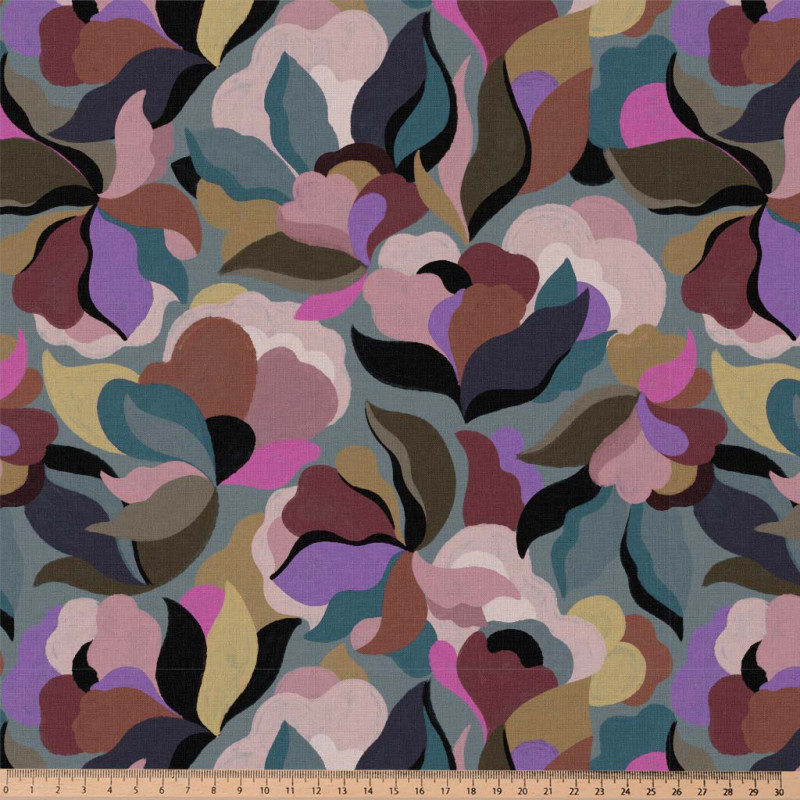 Viscose Imprimée ABIVA Pierre Bleue / M.Roses