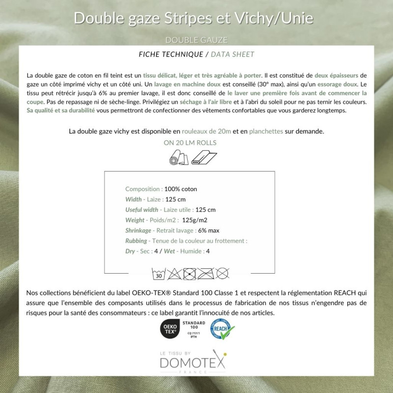 Double gaze Tissé Teint STRIPES Galet / Blanc Casse