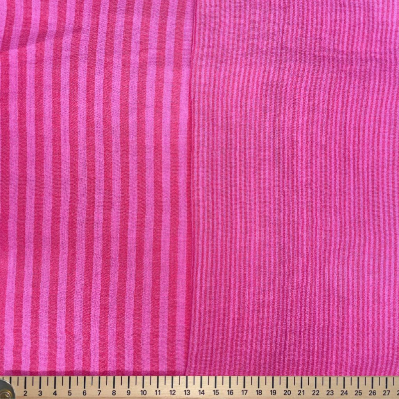 Double gaze Tissé Teint STRIPES Bonbon / Hibiscus