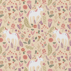 Coton Imprimé JOLICORN Blé / Rose