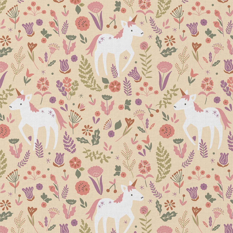 Coton Imprimé JOLICORN Blé / Rose