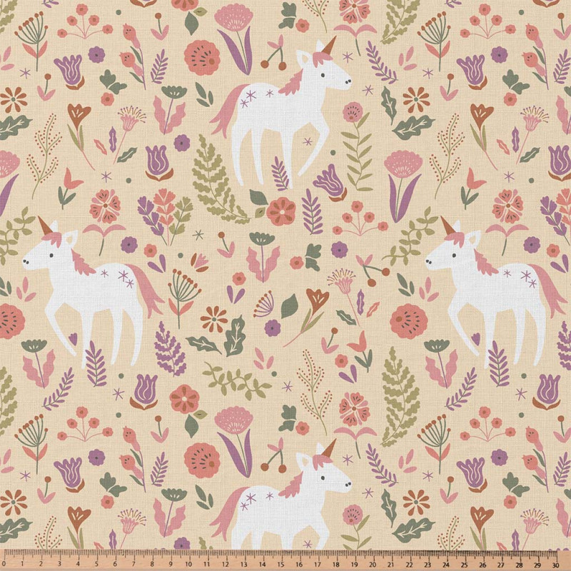 Coton Imprimé JOLICORN Blé / Rose