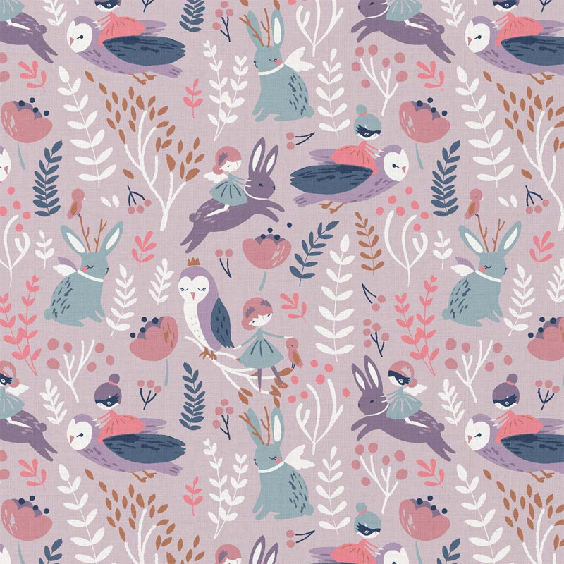 Coton Imprimé FEEDESBOIS Violet / Rose