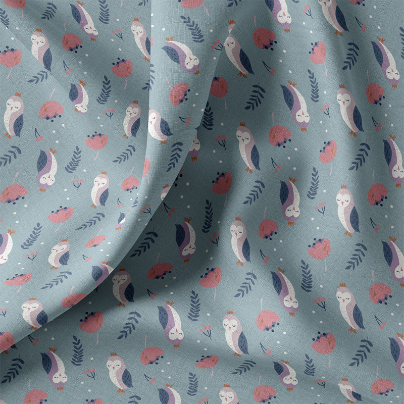 Coton Imprimé PLUMNI Bleu / Rose