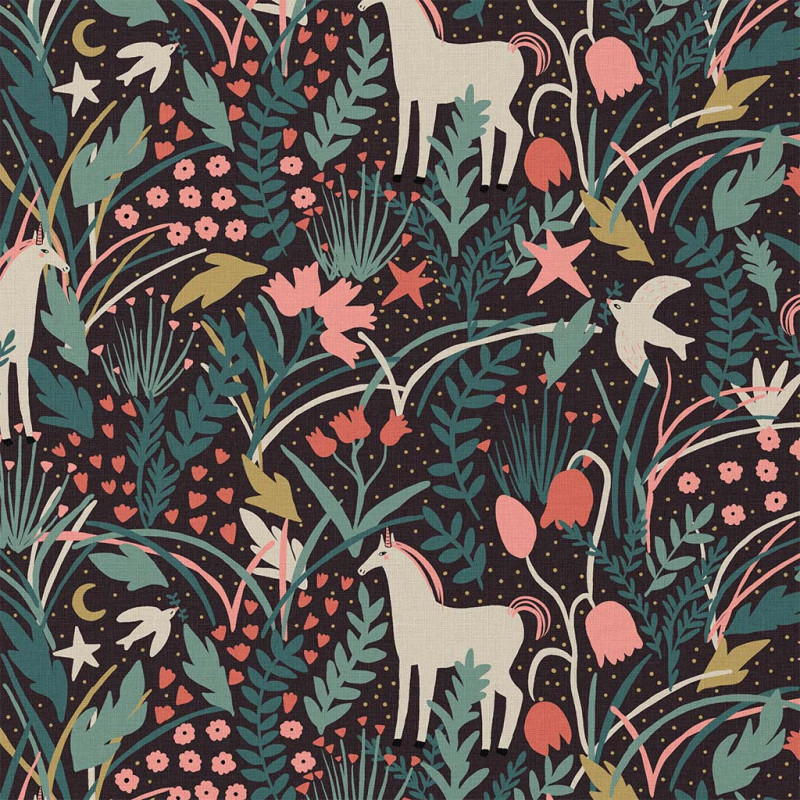 Coton Imprimé AZORA Noir / Corail
