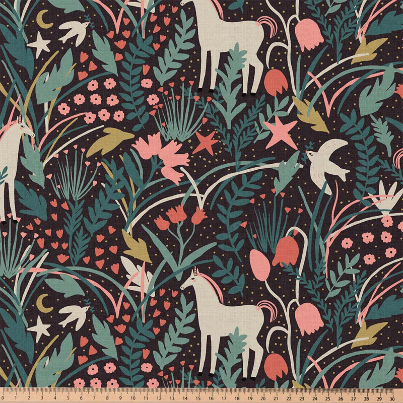 Coton Imprimé AZORA Noir / Corail