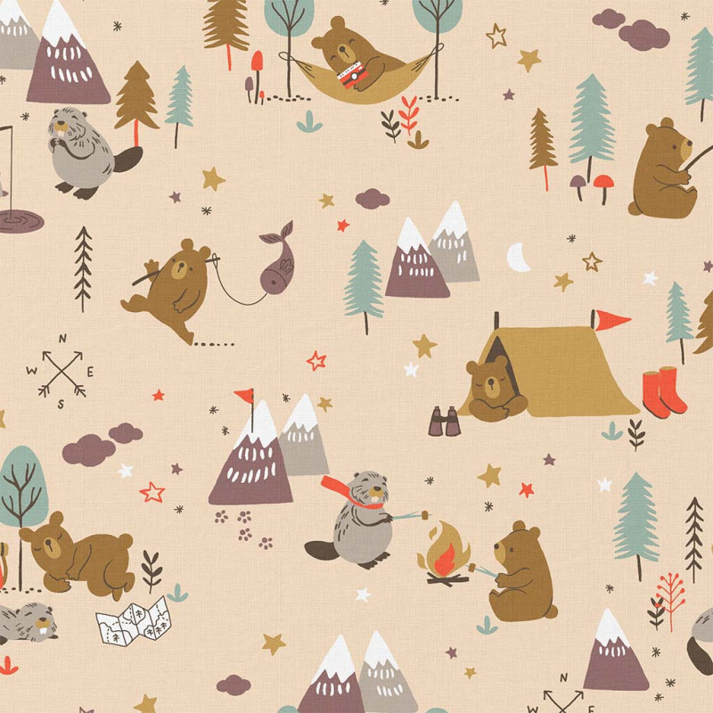 Coton Imprimé GLAMPING Ecru / Rouge