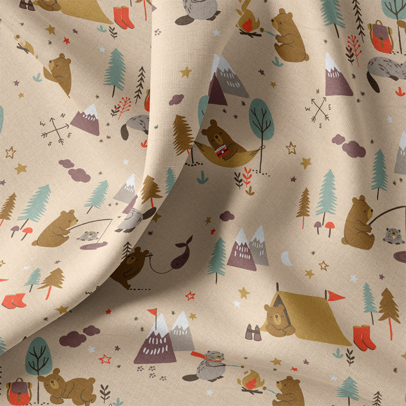 Coton Imprimé GLAMPING Ecru / Rouge