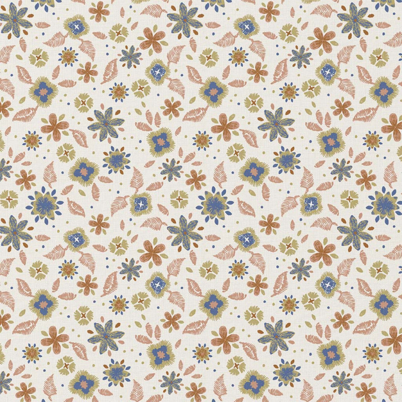 Coton imprimé ROZIA Ecru / Bleu