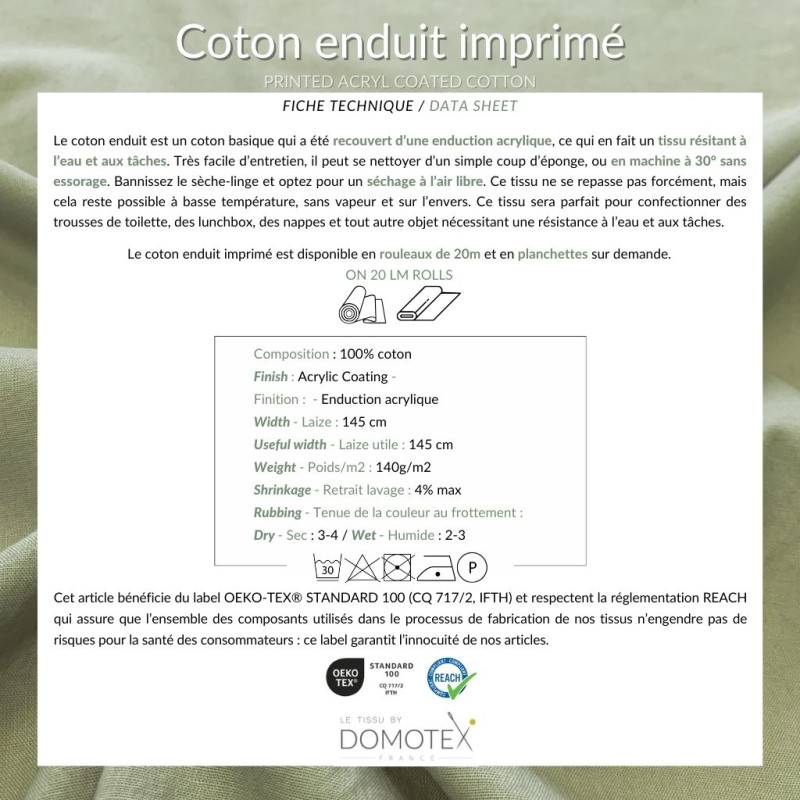 Coton Enduit Imprimé ROZIA Ecru / Bleu