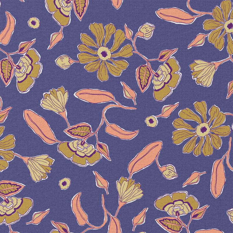 Coton Imprimé POOJA Bleu / Rose