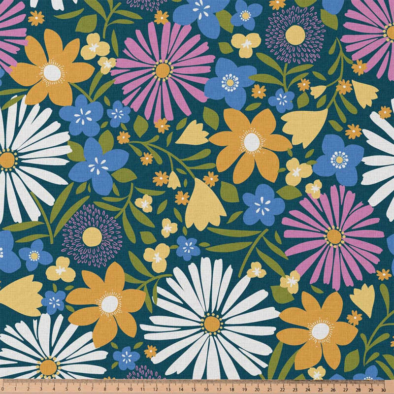 Coton Imprimé CHOUPETTE Bleu / Jaune