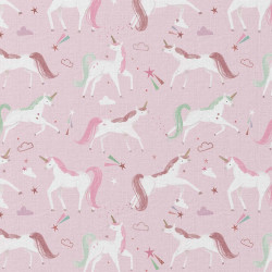 Coton Imprimé COLICORNE Rose / Blanc