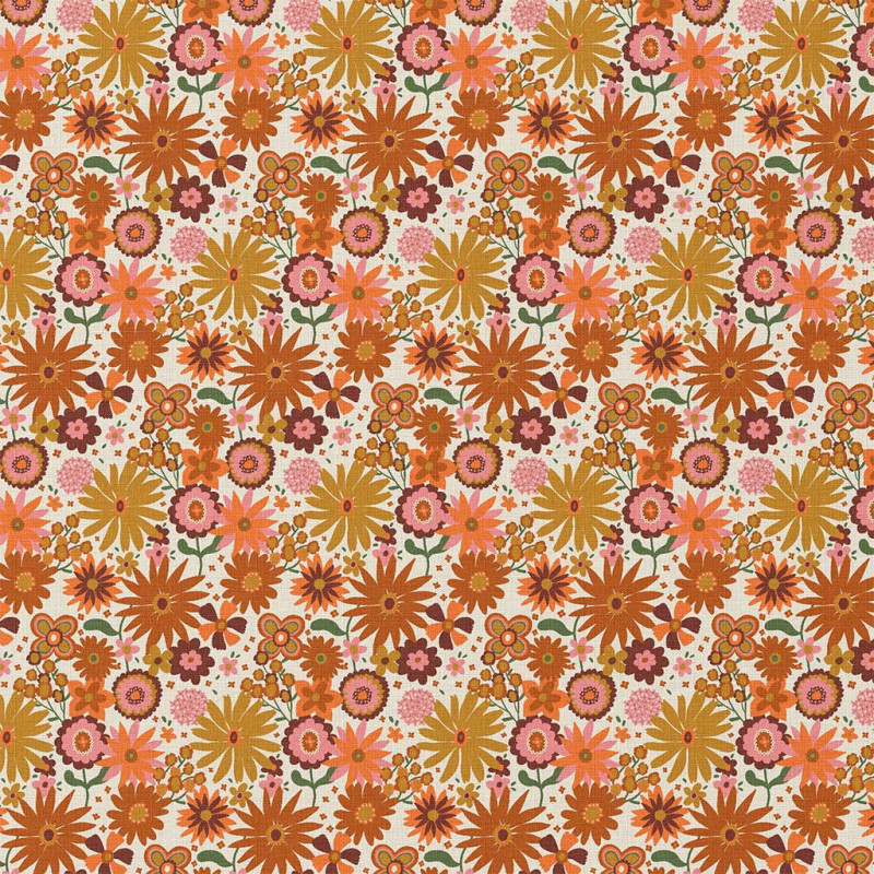 Coton Imprimé CHICOREE Orange / Jaune