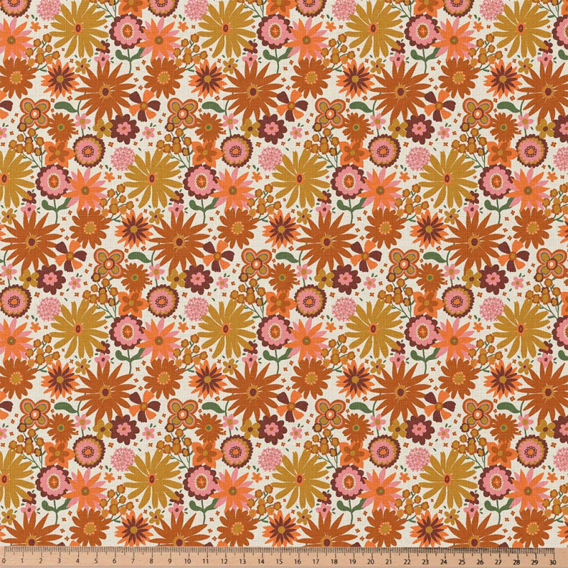 Coton Imprimé CHICOREE Orange / Jaune