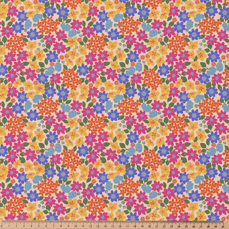 Coton Imprimé GLADYS Rose / Jaune