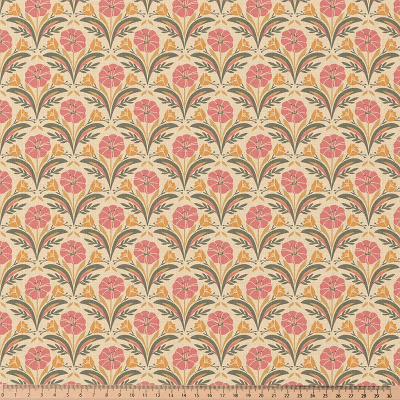 Coton Enduit Imprimé SELMA Orange / Rose