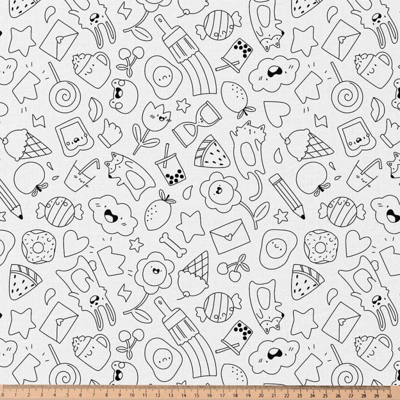 Coton Imprimé KAWI Blanc / Noir