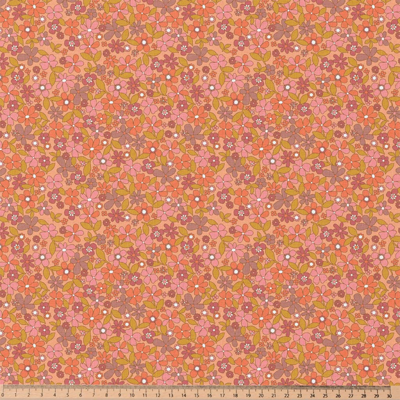 Coton Enduit Imprimé JOSELITA Pêche / Rose