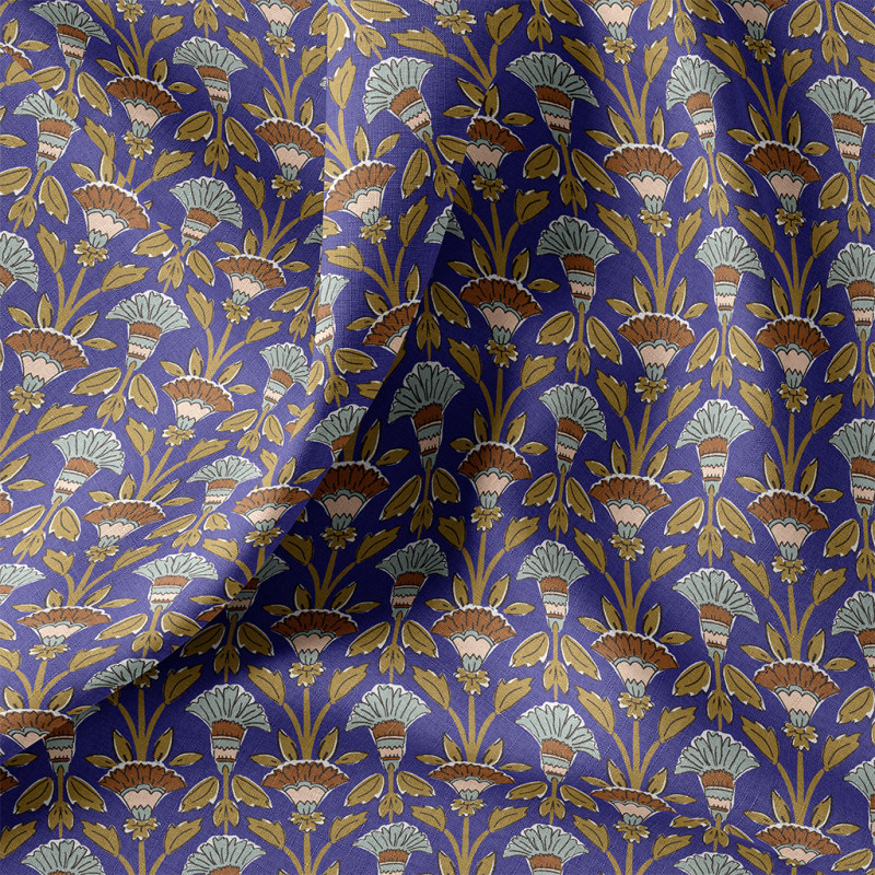 Coton Enduit Imprimé KANTHA Bleu / Vert