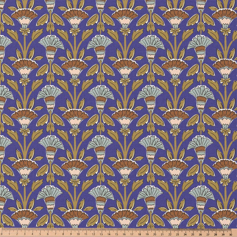 Coton Enduit Imprimé KANTHA Bleu / Vert