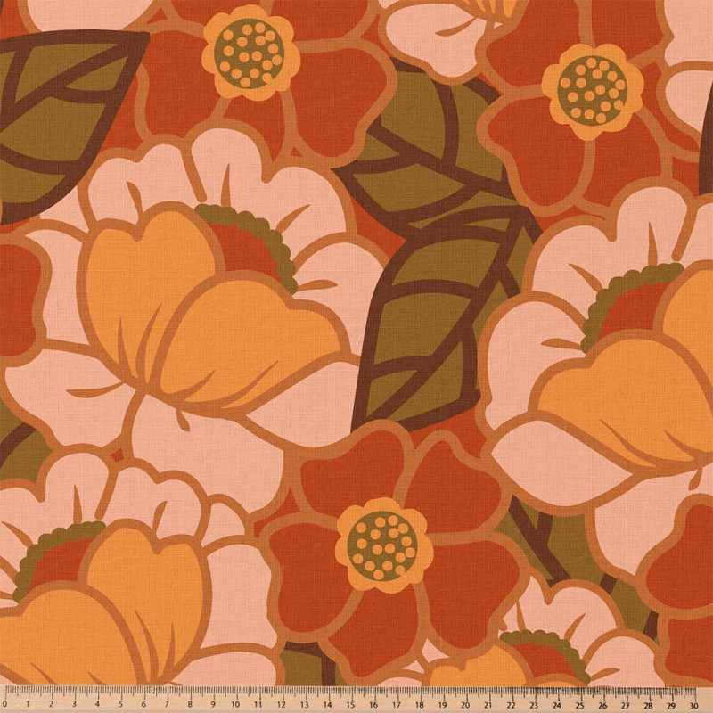 Coton Enduit Imprimé CLEMONE Orange / Pêche