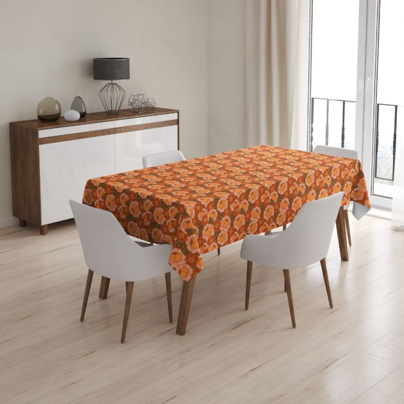 Coton Enduit Imprimé CLEMONE Orange / Pêche