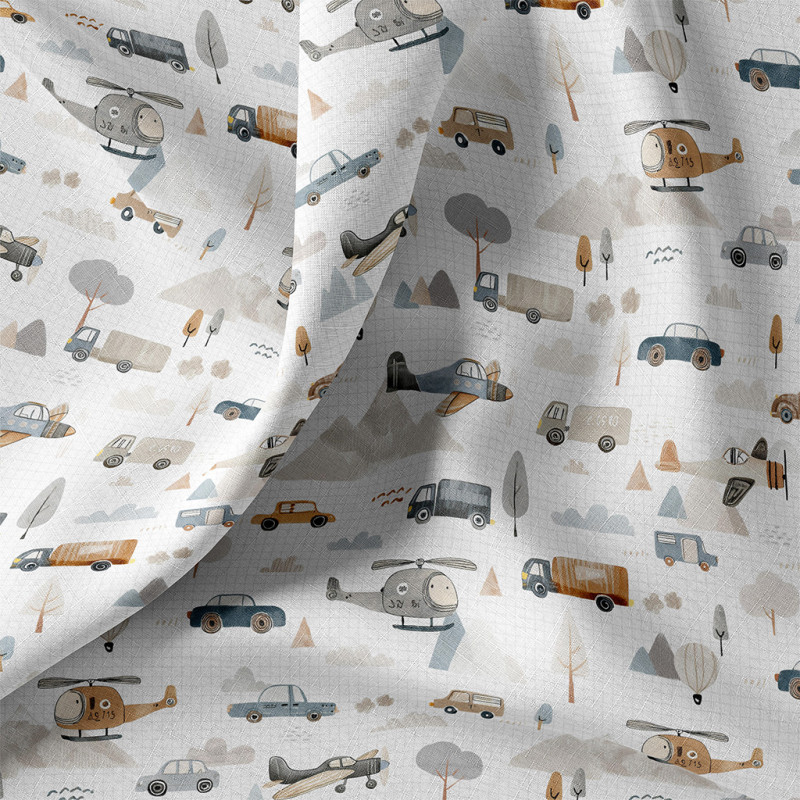 Coton imprimé ROADTRIP Blanc / Lin