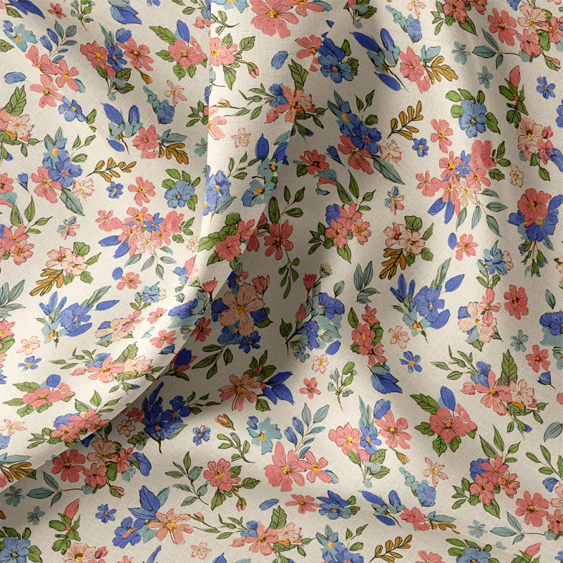 Coton imprimé KAILEY Ecru / Rose