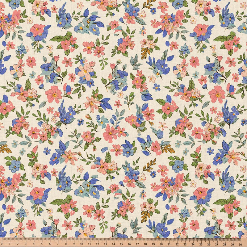 Coton imprimé KAILEY Ecru / Rose