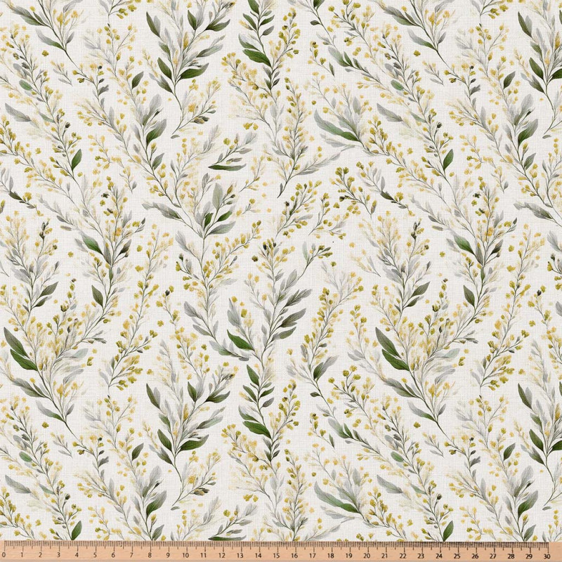 Coton imprimé MIMOSA Ecru / Jaune