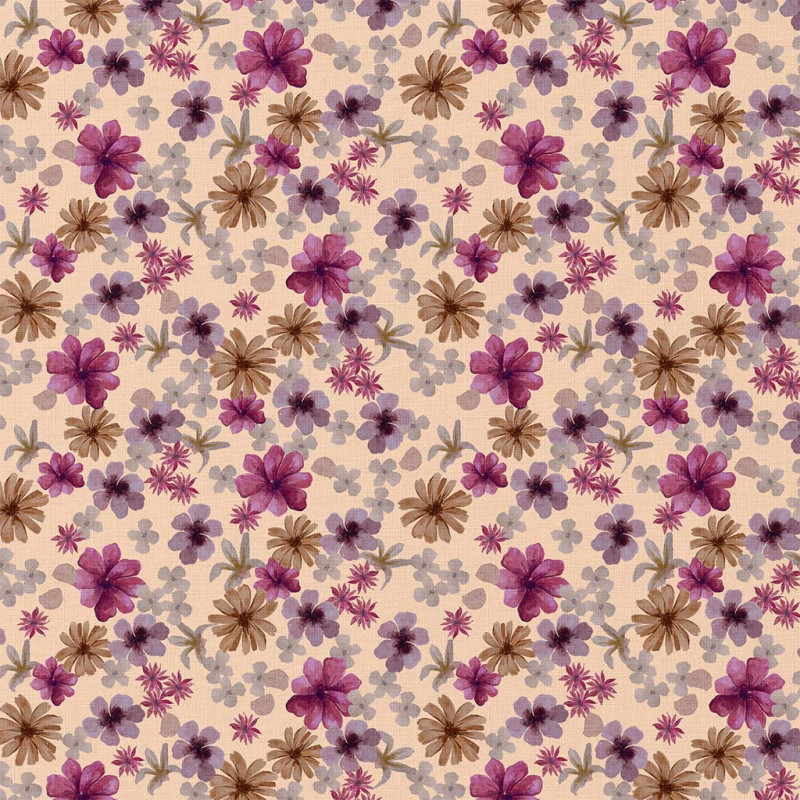 Coton imprimé ASTER Pêche / Violet