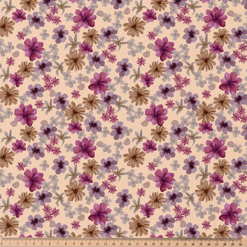 Coton imprimé ASTER Pêche / Violet