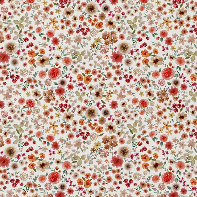 Coton imprimé HORTENSE2 Ecru / Rouge