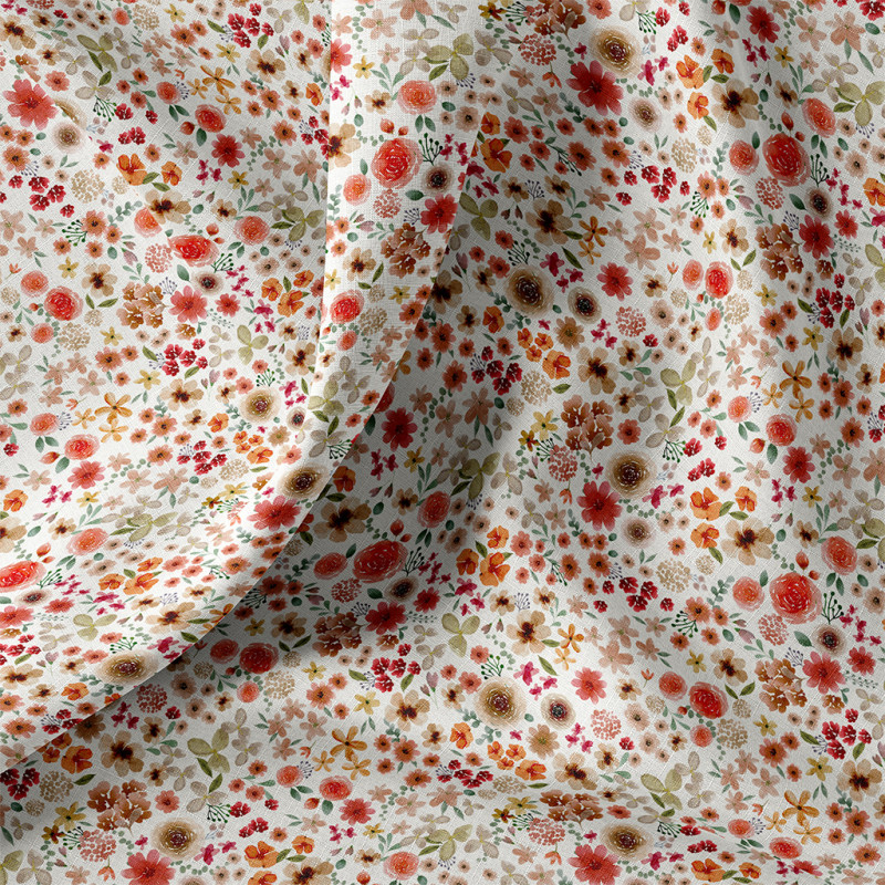 Coton imprimé HORTENSE2 Ecru / Rouge