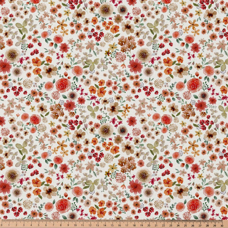 Coton imprimé HORTENSE2 Ecru / Rouge