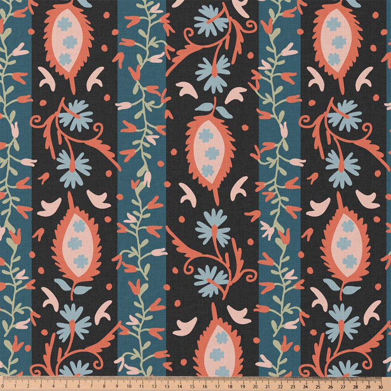 Coton imprimé ALEZIA Noir / Bleu