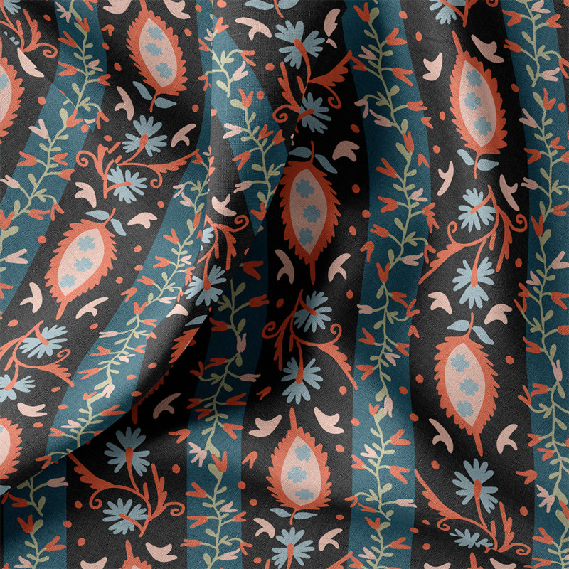Coton imprimé ALEZIA Noir / Bleu