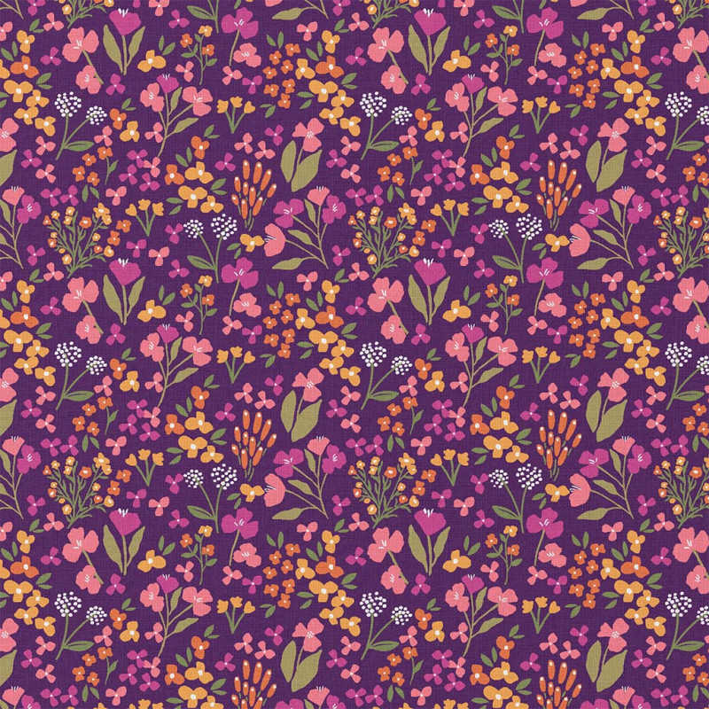 Coton imprimé BIBURY Violet / Jaune