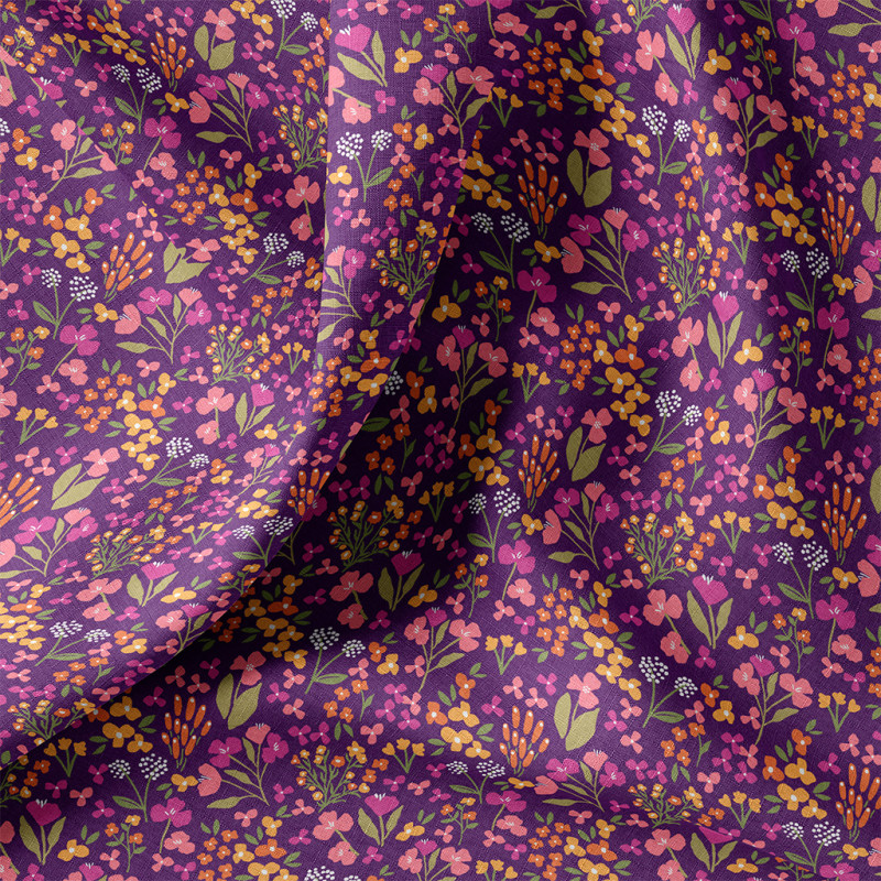 Coton imprimé BIBURY Violet / Jaune
