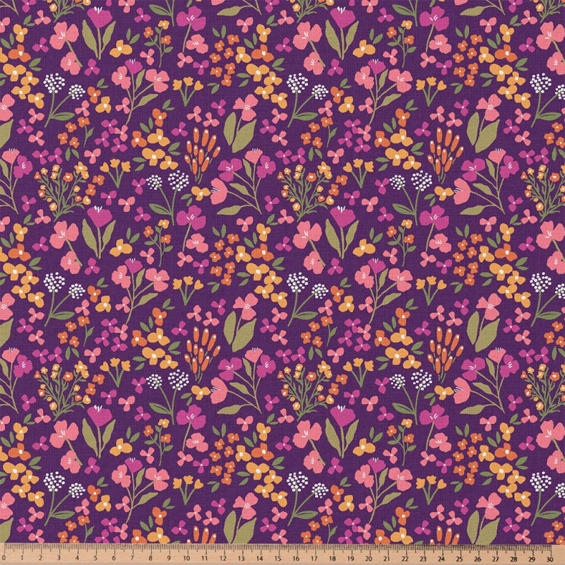 Coton imprimé BIBURY Violet / Jaune
