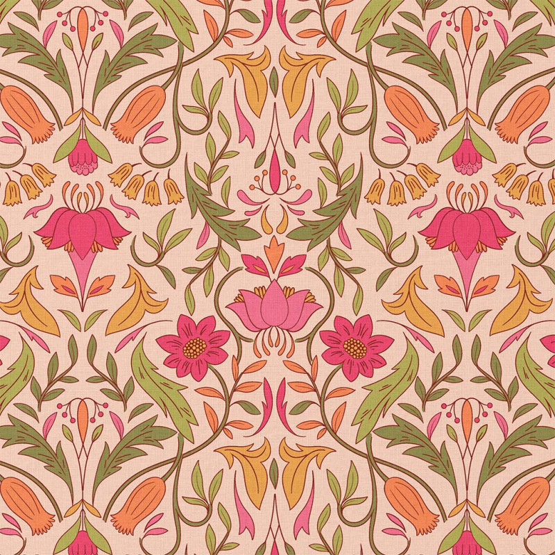 Coton imprimé ALPHONSE Pêche / Rose