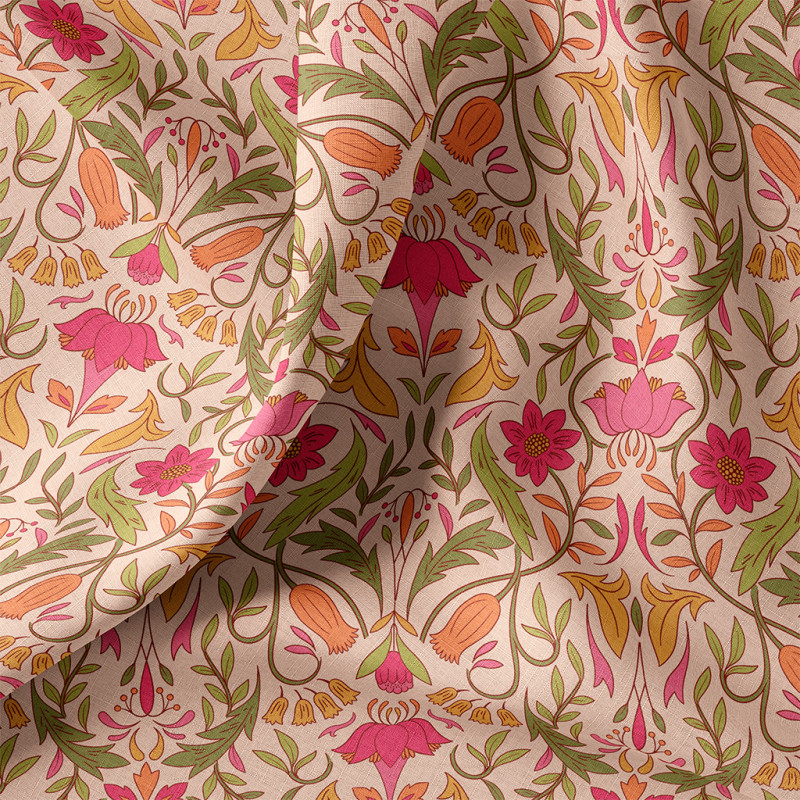 Coton imprimé ALPHONSE Pêche / Rose