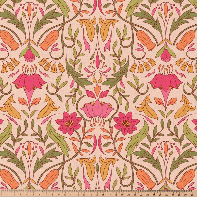 Coton imprimé ALPHONSE Pêche / Rose