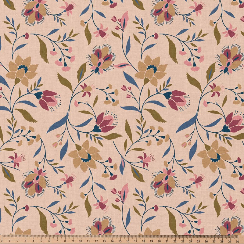 Coton imprimé EVELYNE Pêche / Beige