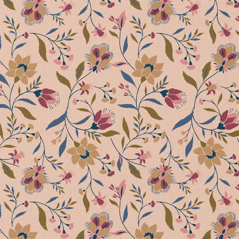 Coton imprimé EVELYNE Pêche / Beige