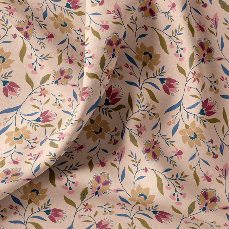 Coton imprimé EVELYNE Pêche / Beige
